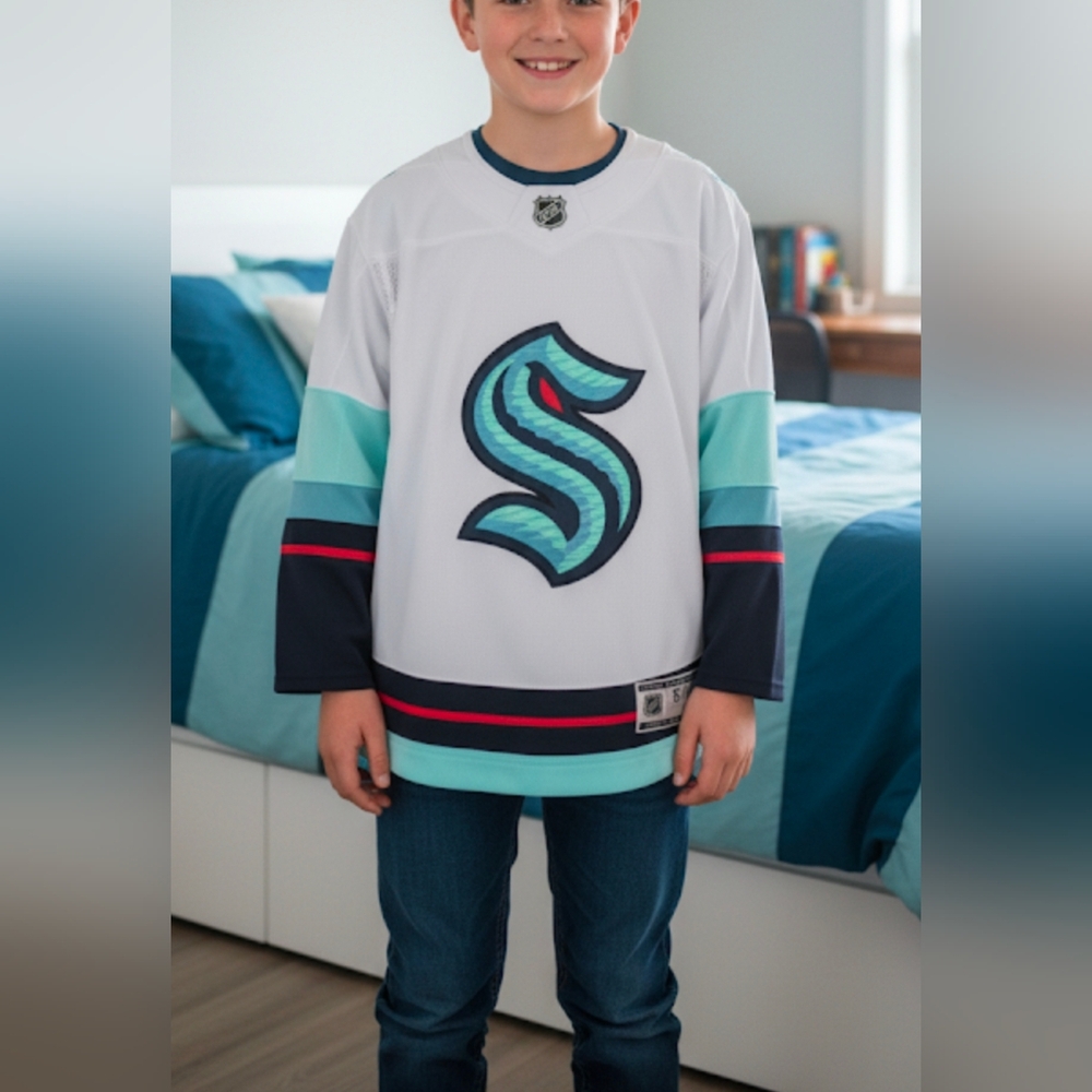 Kids Hockey Jersey - White and Teal